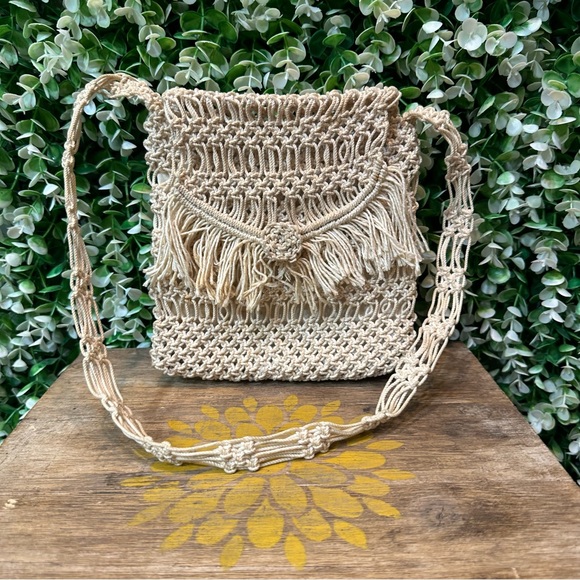 Handbags - Vintage boho 70s macrame bag purse